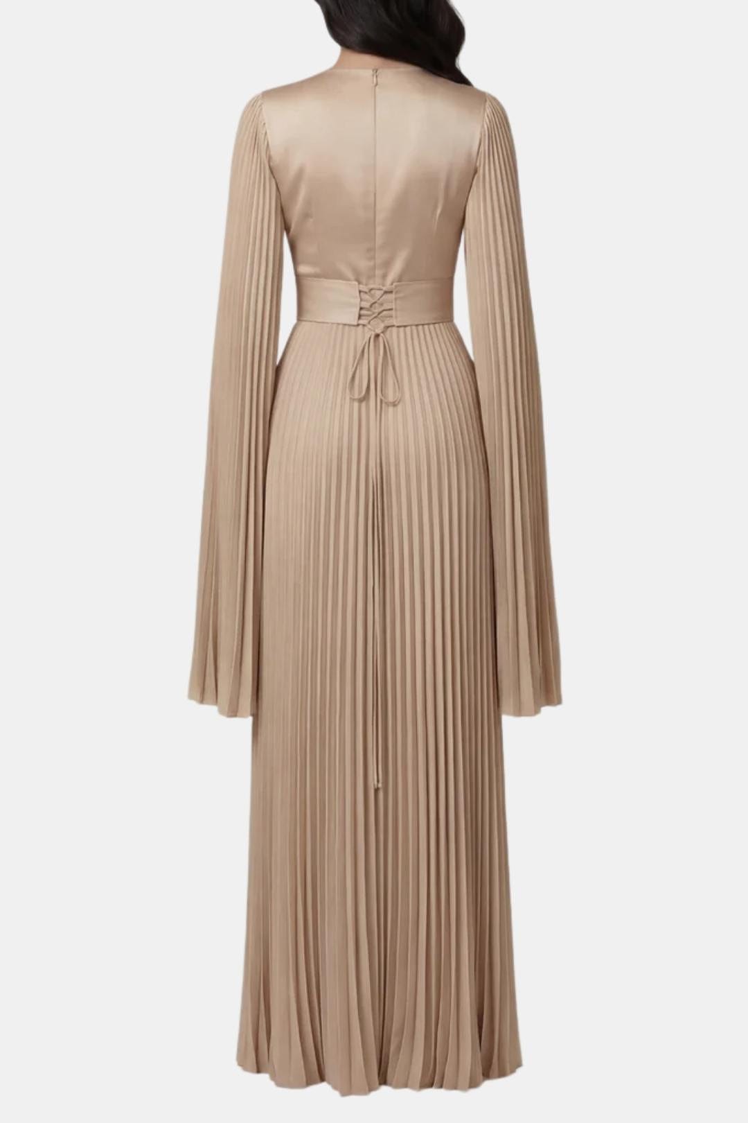 Emma | Pleated Satin Sleeve Gown | Luxurious and Timeless Elegance