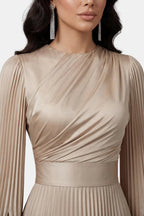 Emma | Pleated Satin Sleeve Gown | Luxurious and Timeless Elegance