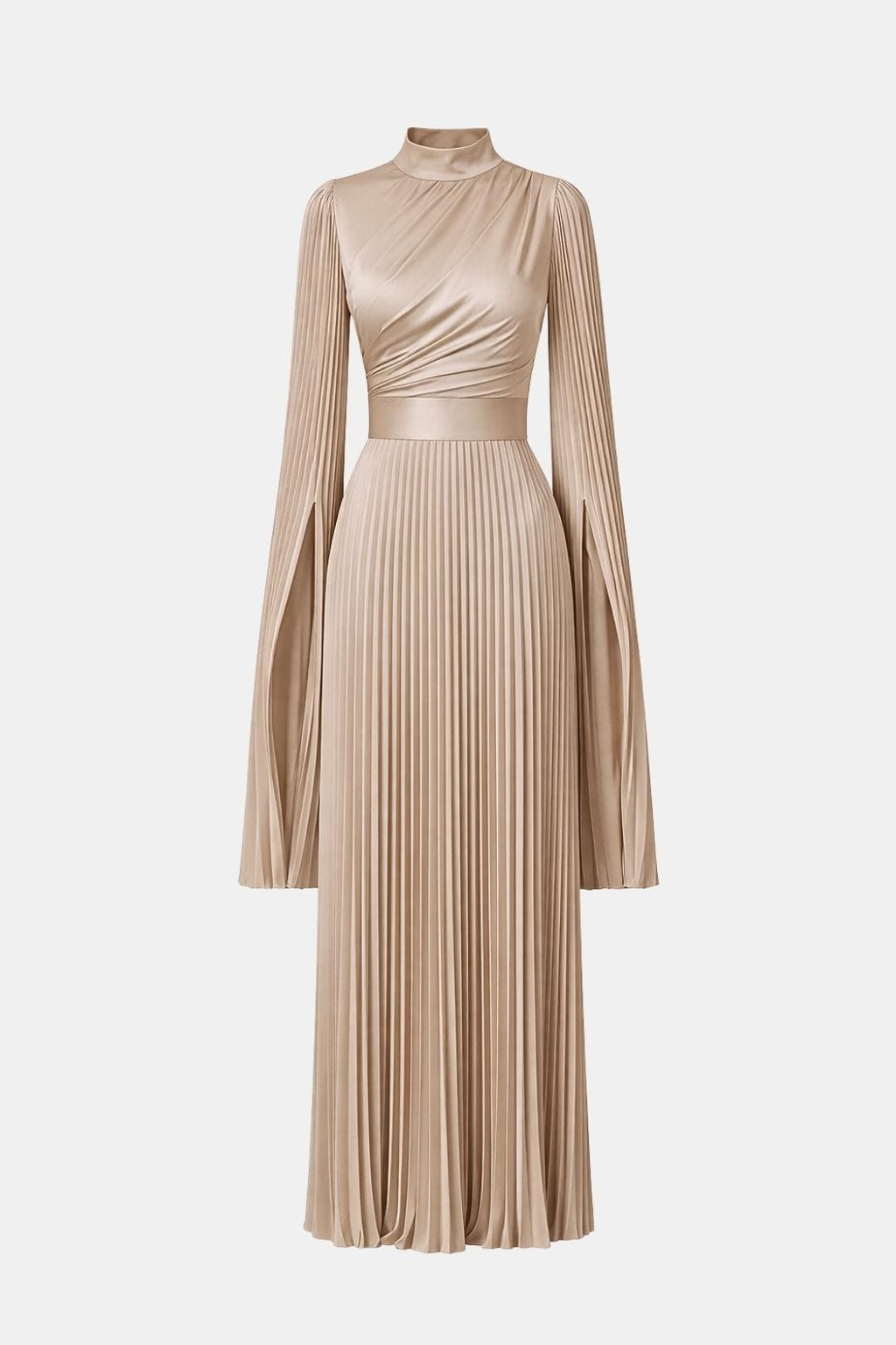 Emma | Pleated Satin Sleeve Gown | Luxurious and Timeless Elegance