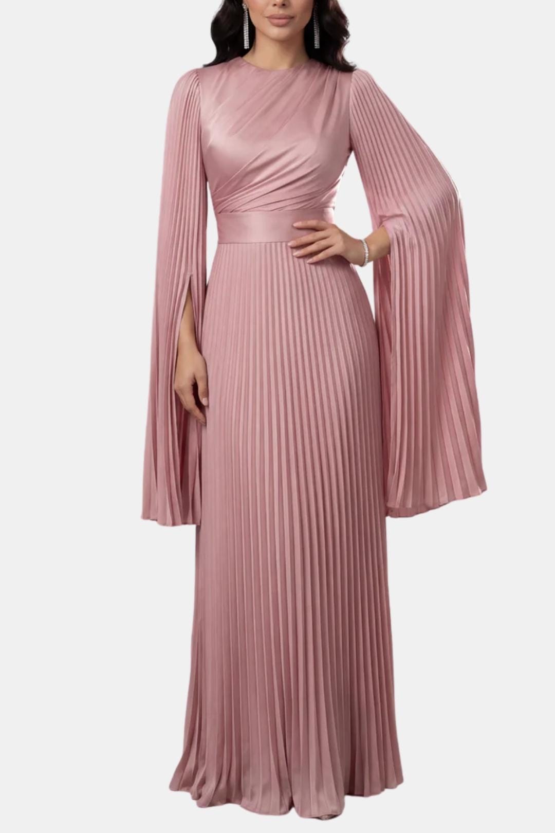 Emma | Pleated Satin Sleeve Gown | Luxurious and Timeless Elegance