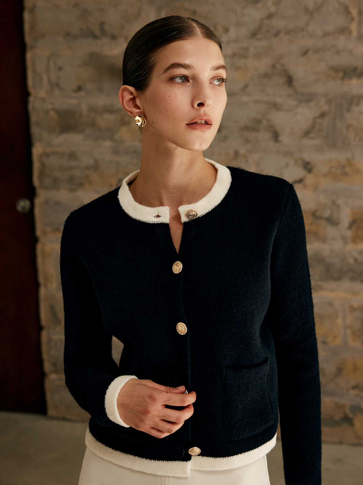 Ruby | Women's Knit Cardigan, Contrast Trim Wool Blend Winter Layer for Casual Wear