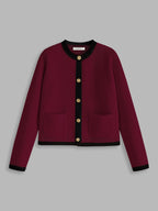 Ruby | Women's Knit Cardigan, Contrast Trim Wool Blend Winter Layer for Casual Wear
