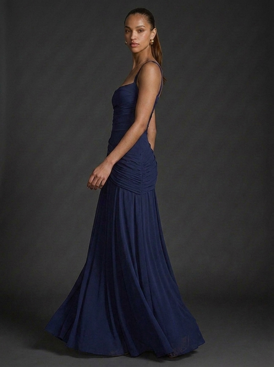 Zoe | Square Neck Sleeveless Ruched Maxi Dress | Elegant Wedding Guest Glam