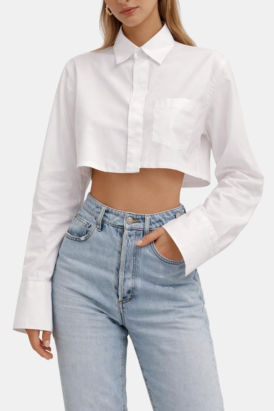 Mia | Women’s Asymmetrical Cotton Crop Shirt | Modern and Chic