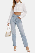 Mia | Women’s Asymmetrical Cotton Crop Shirt | Modern and Chic
