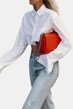 Mia | Women’s Asymmetrical Cotton Crop Shirt | Modern and Chic