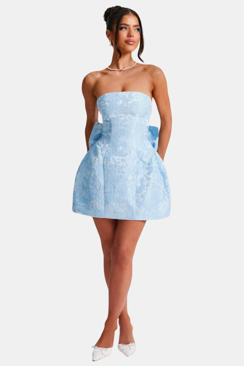 Hattie | Floral Jacquard Lace-Up Mini Dress | Romantic and Elegantly Feminine