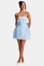 Hattie | Floral Jacquard Lace-Up Mini Dress | Romantic and Elegantly Feminine