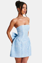 Hattie | Floral Jacquard Lace-Up Mini Dress | Romantic and Elegantly Feminine
