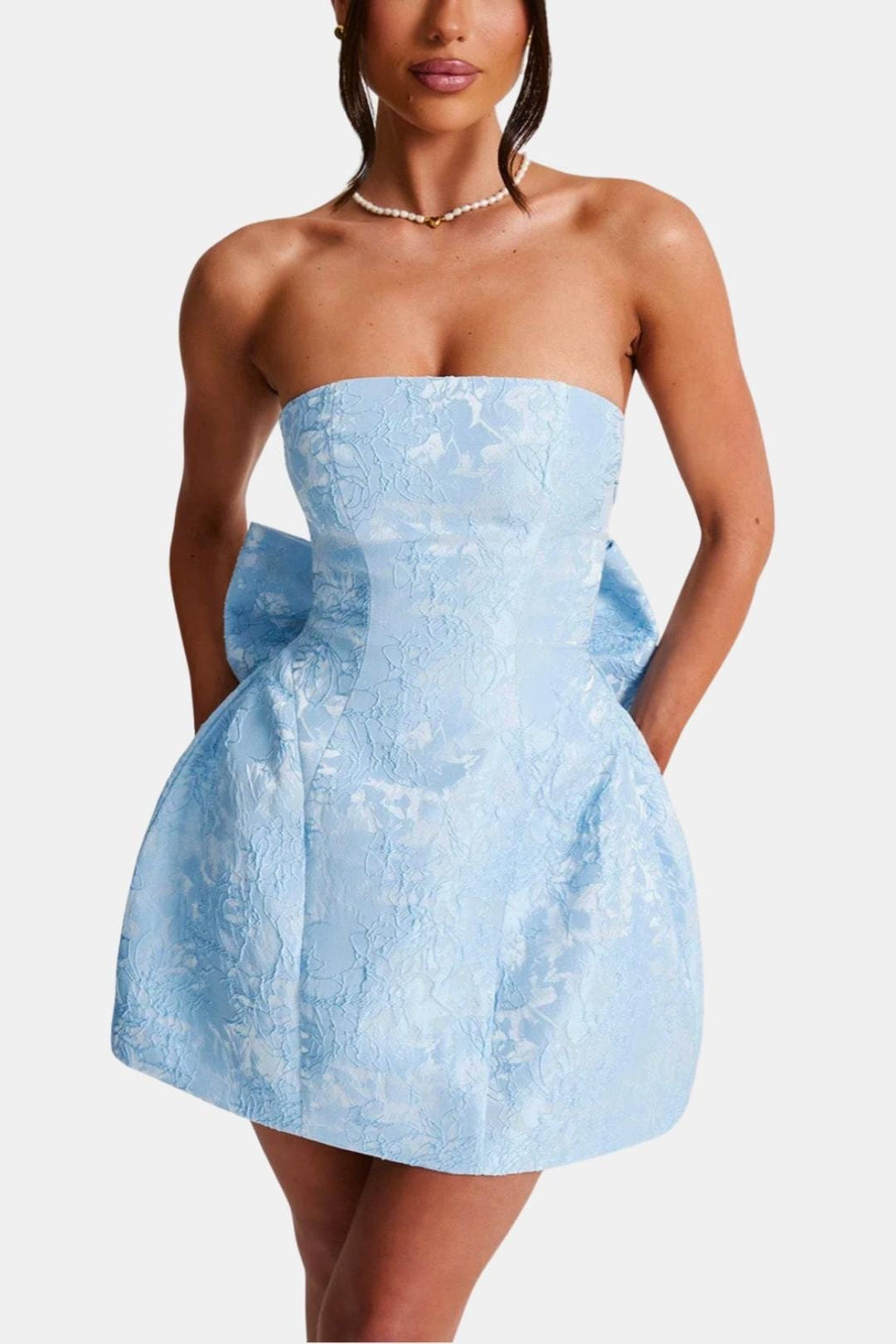 Hattie | Floral Jacquard Lace-Up Mini Dress | Romantic and Elegantly Feminine