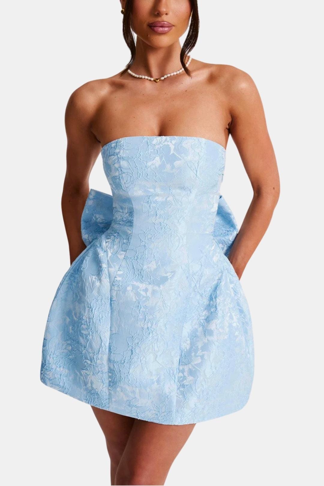 Hattie | Floral Jacquard Lace-Up Mini Dress | Romantic and Elegantly Feminine