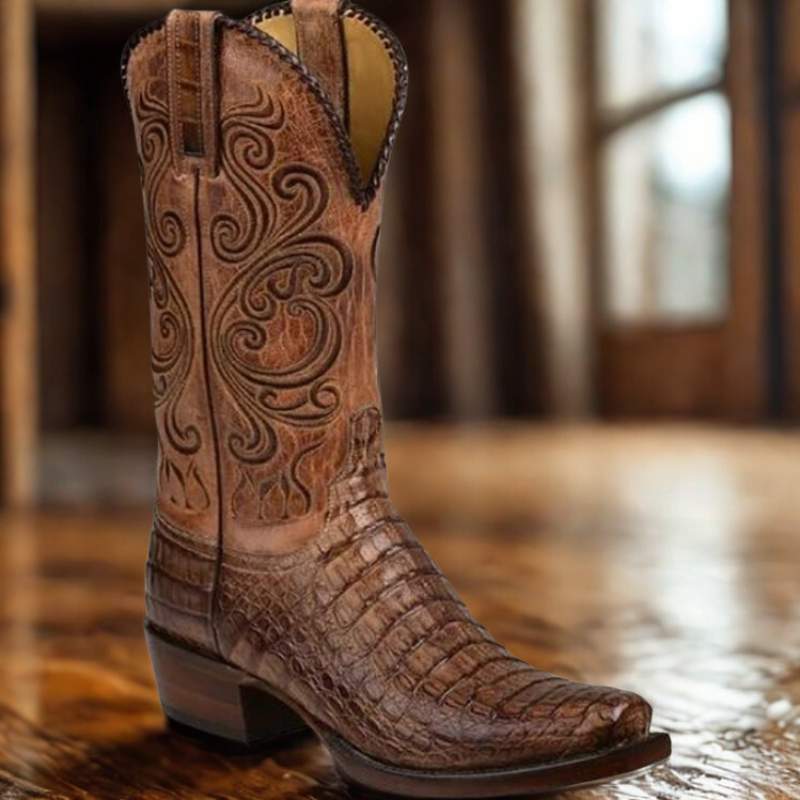 Sienna | Embossed Leather Western Boots | Timeless Elegance with a Modern Block Heel