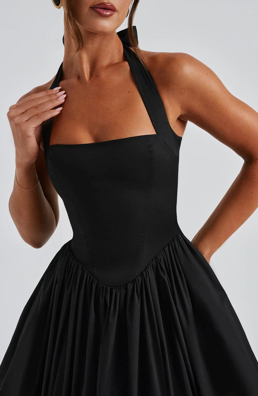 Diletta | Boned Lace-Up Midi Dress | Sculpted Elegance with a Modern Edge