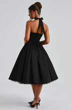 Diletta | Boned Lace-Up Midi Dress | Sculpted Elegance with a Modern Edge