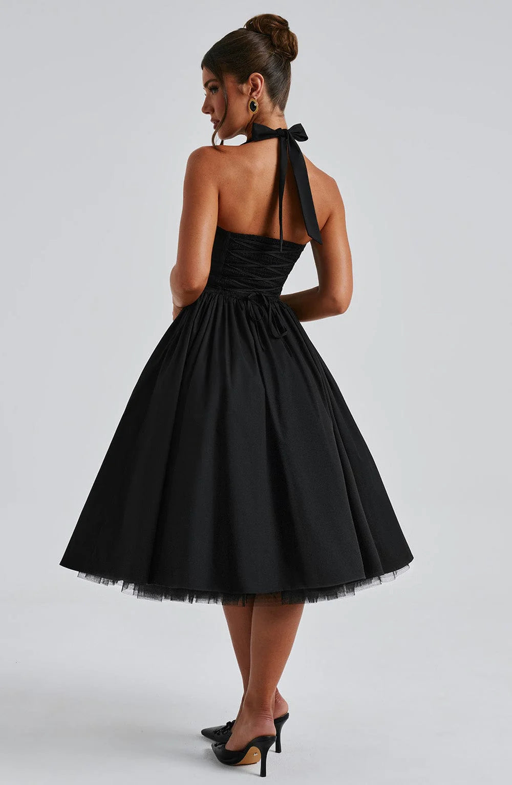 Diletta | Boned Lace-Up Midi Dress | Sculpted Elegance with a Modern Edge