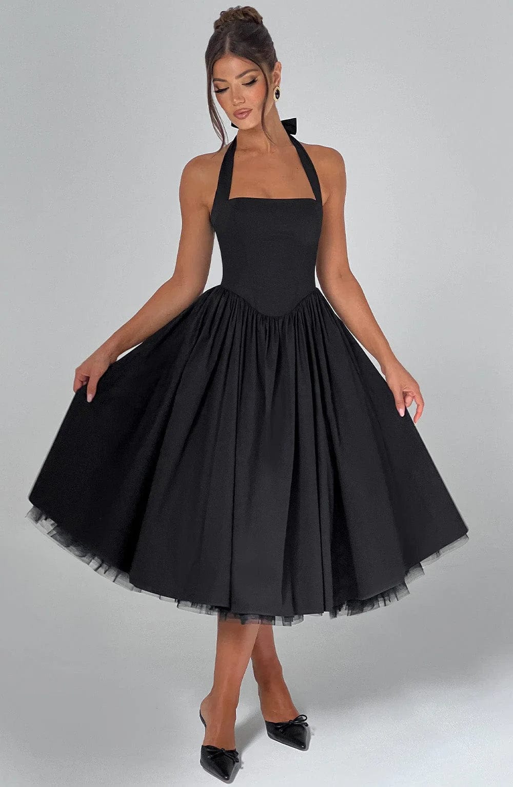 Diletta | Boned Lace-Up Midi Dress | Sculpted Elegance with a Modern Edge