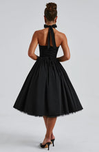Diletta | Boned Lace-Up Midi Dress | Sculpted Elegance with a Modern Edge