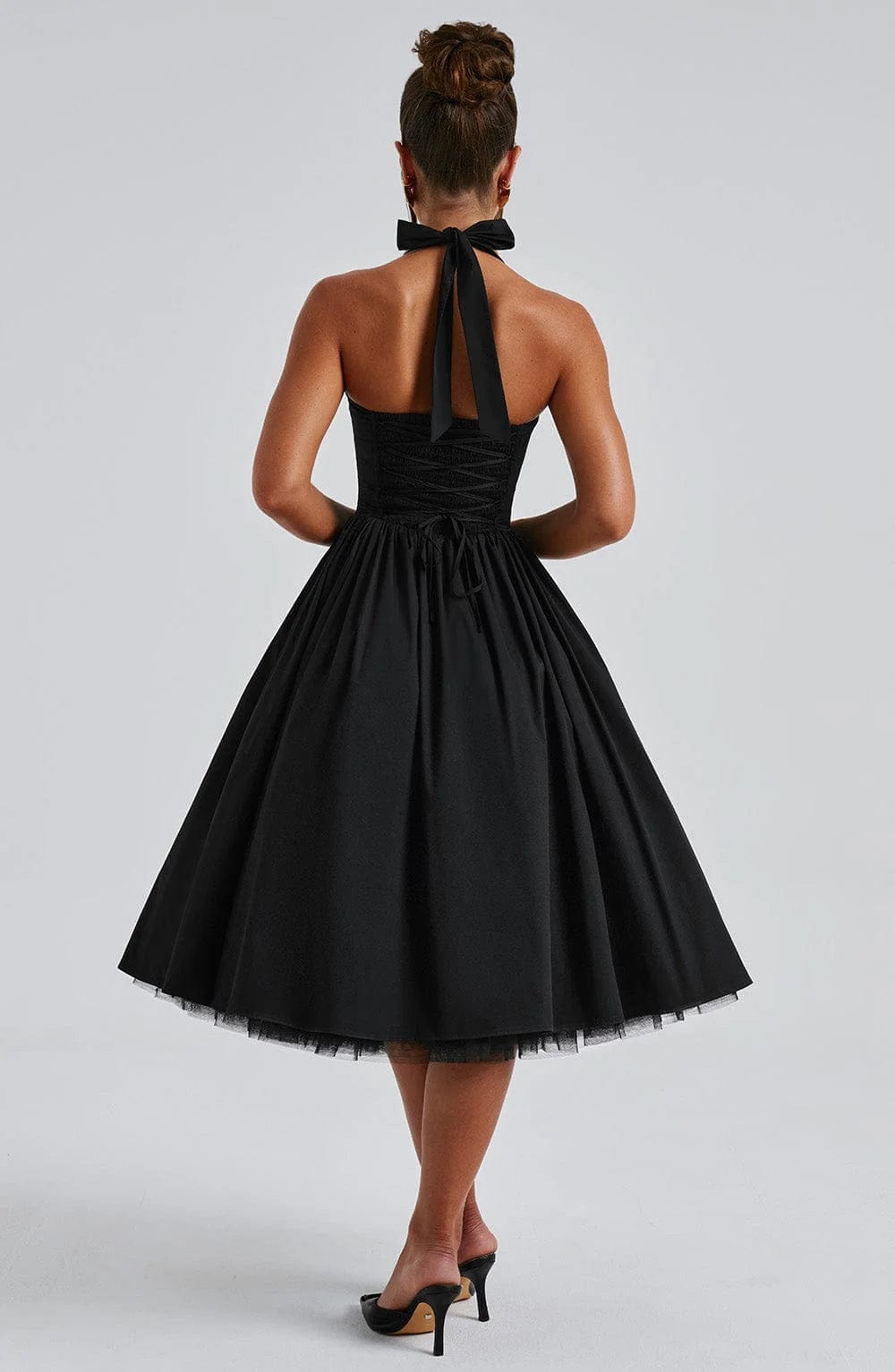 Diletta | Boned Lace-Up Midi Dress | Sculpted Elegance with a Modern Edge