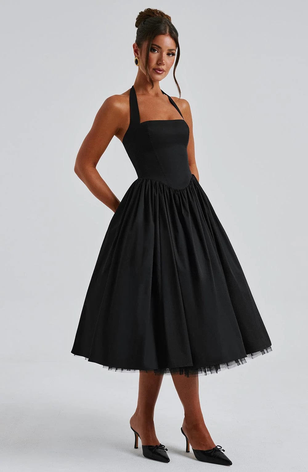 Diletta | Boned Lace-Up Midi Dress | Sculpted Elegance with a Modern Edge