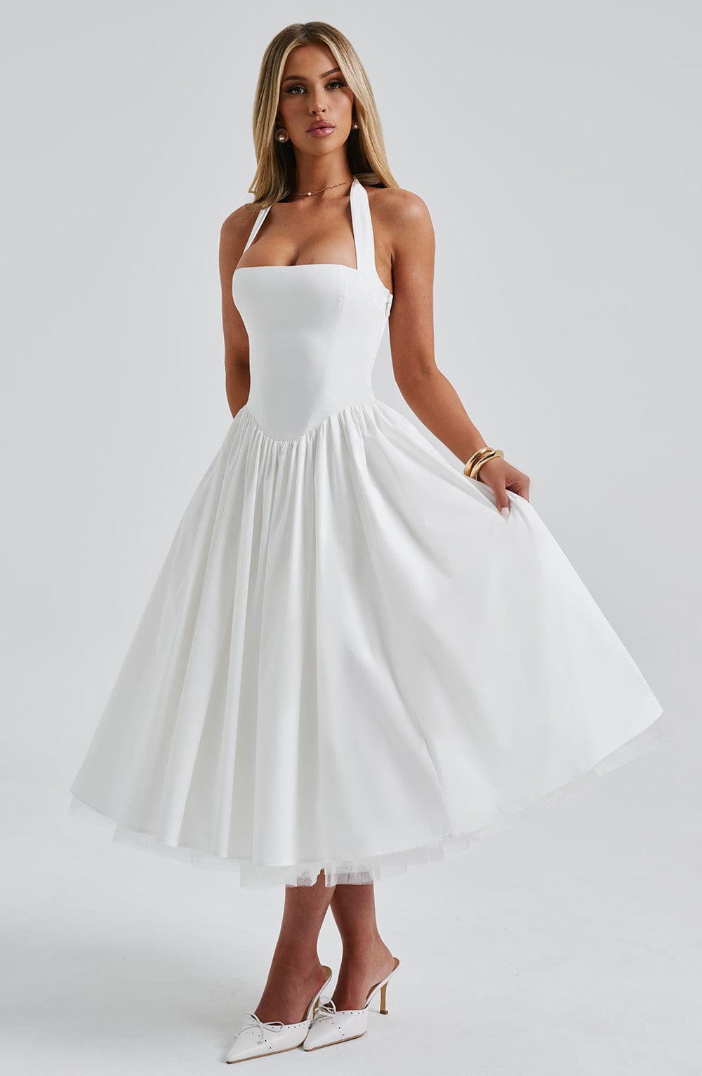 Diletta | Boned Lace-Up Midi Dress | Sculpted Elegance with a Modern Edge
