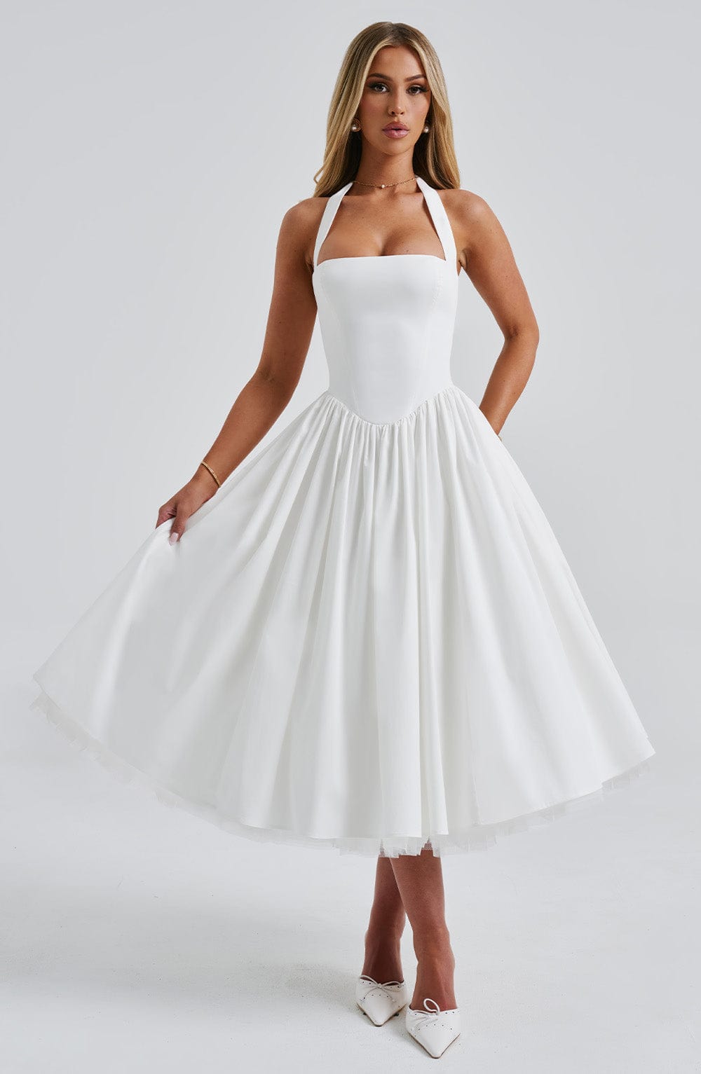 Diletta | Boned Lace-Up Midi Dress | Sculpted Elegance with a Modern Edge