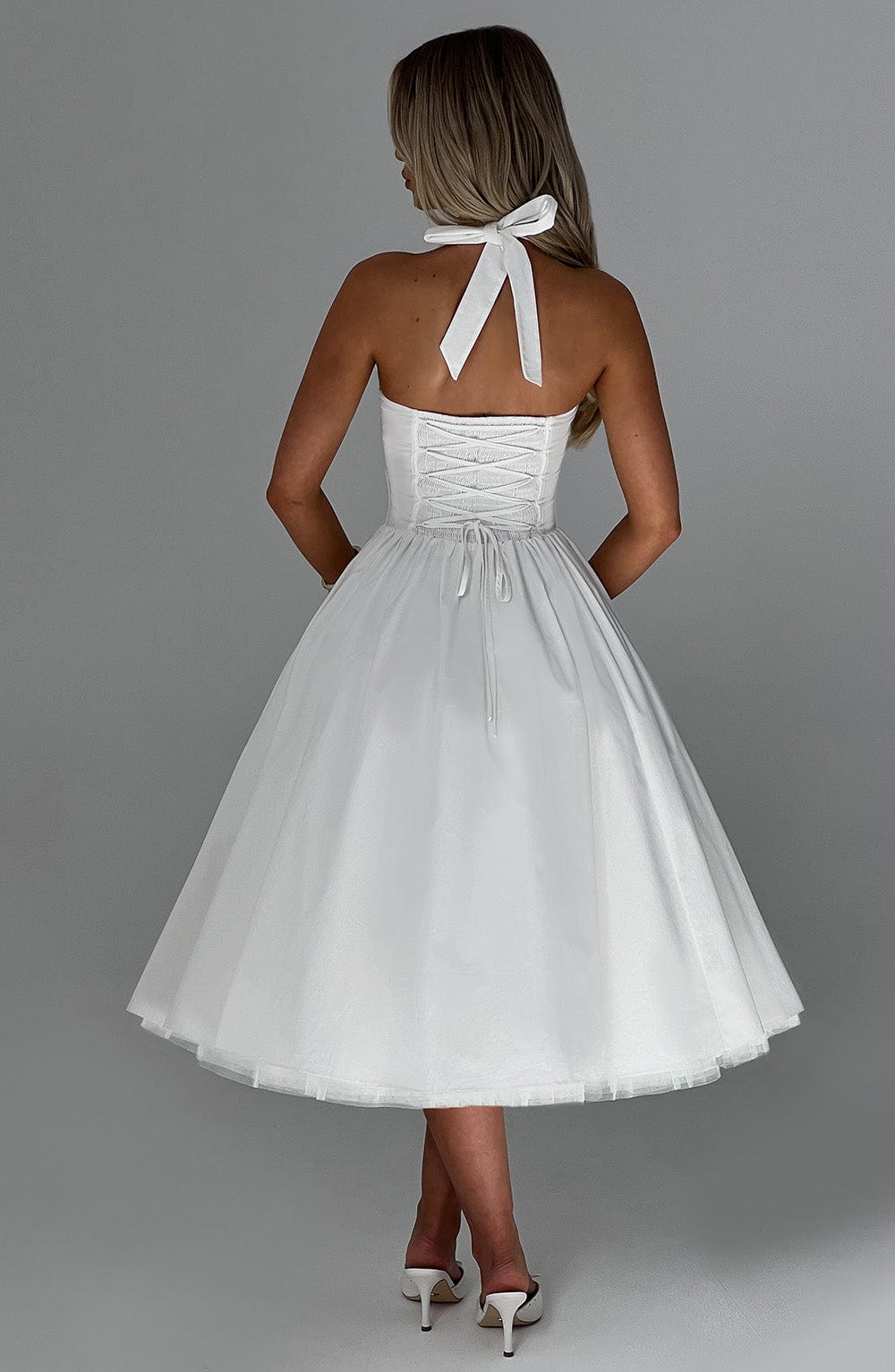 Diletta | Boned Lace-Up Midi Dress | Sculpted Elegance with a Modern Edge