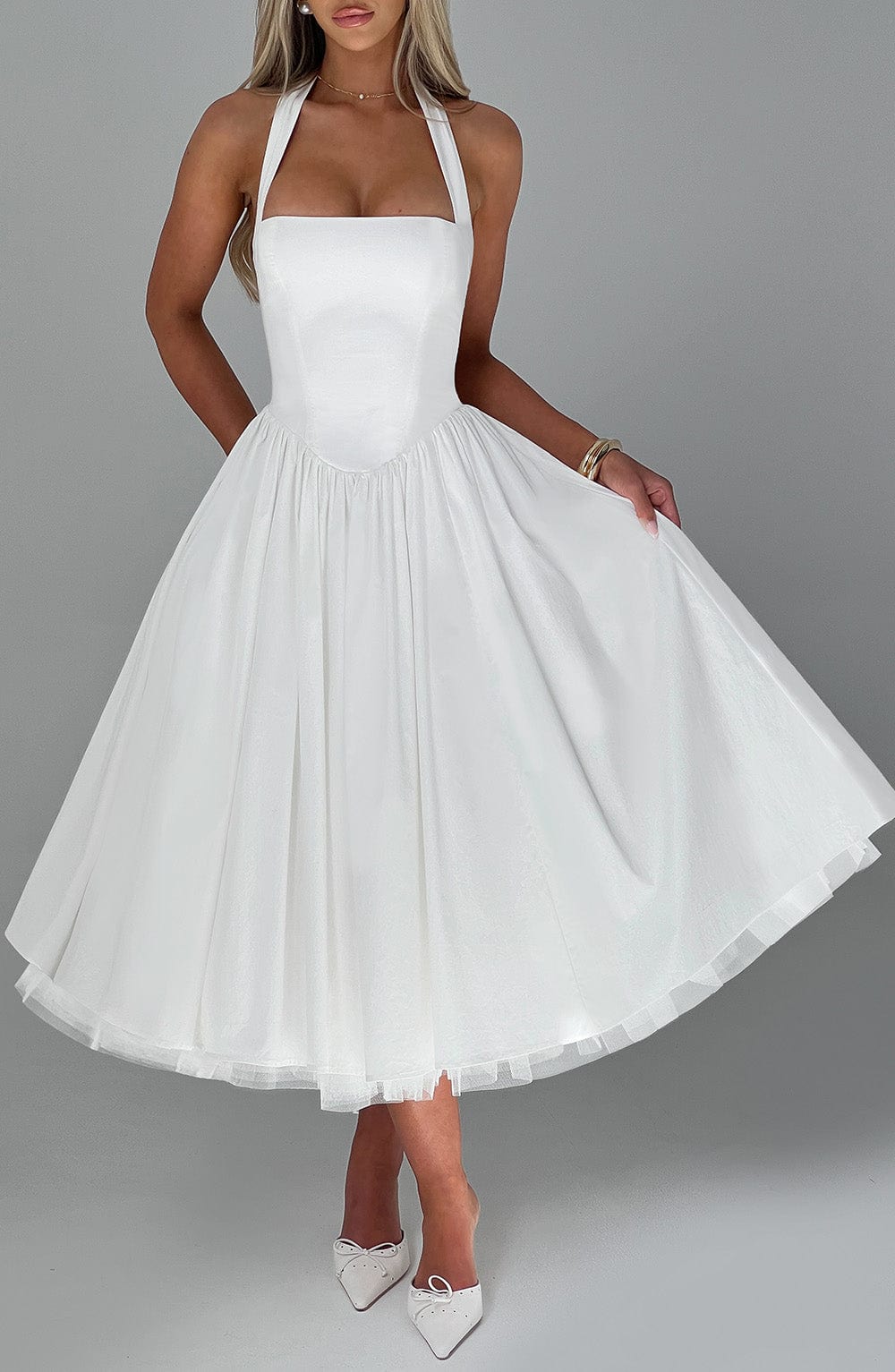 Diletta | Boned Lace-Up Midi Dress | Sculpted Elegance with a Modern Edge