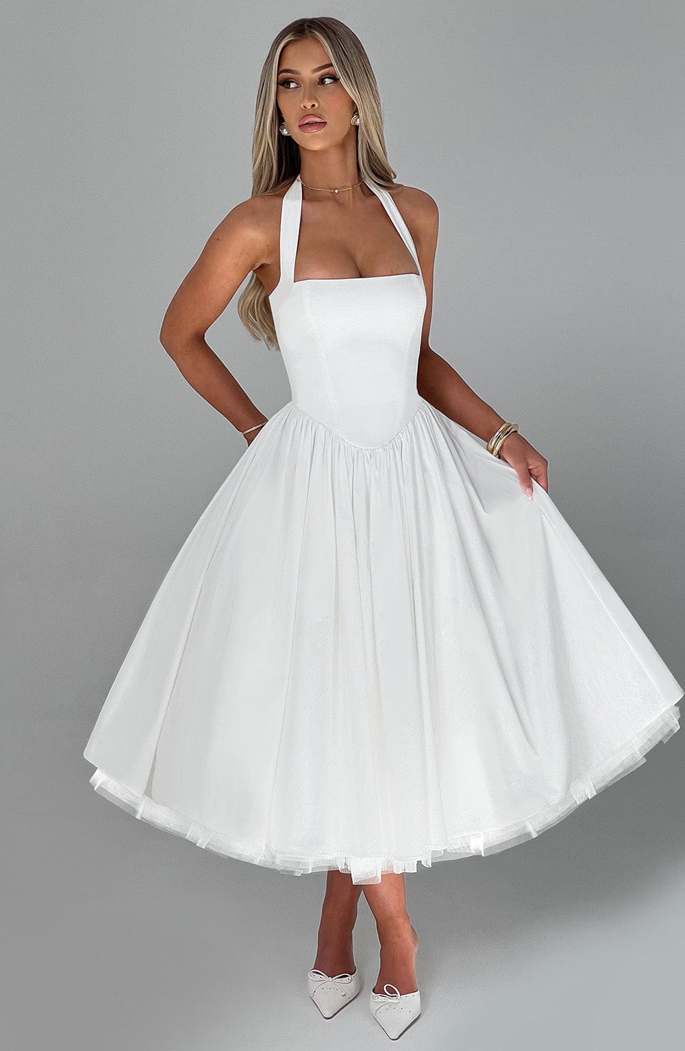 Diletta | Boned Lace-Up Midi Dress | Sculpted Elegance with a Modern Edge