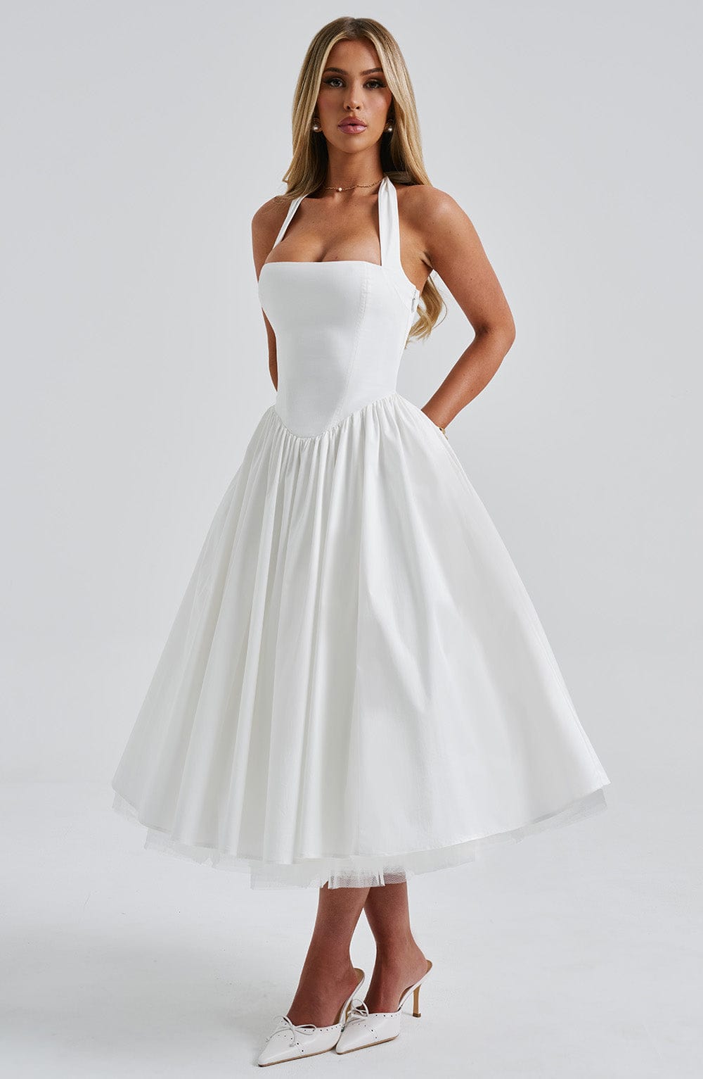 Diletta | Boned Lace-Up Midi Dress | Sculpted Elegance with a Modern Edge