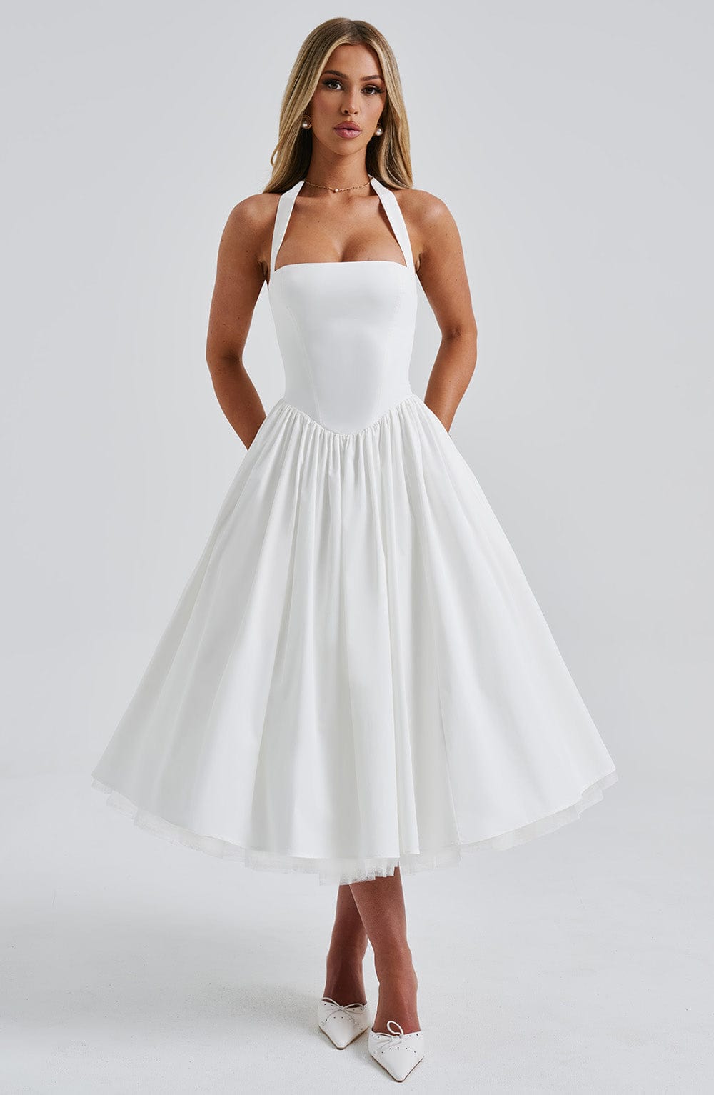 Diletta | Boned Lace-Up Midi Dress | Sculpted Elegance with a Modern Edge