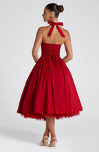 Diletta | Boned Lace-Up Midi Dress | Sculpted Elegance with a Modern Edge