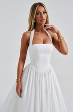 Diletta | Boned Lace-Up Midi Dress | Sculpted Elegance with a Modern Edge