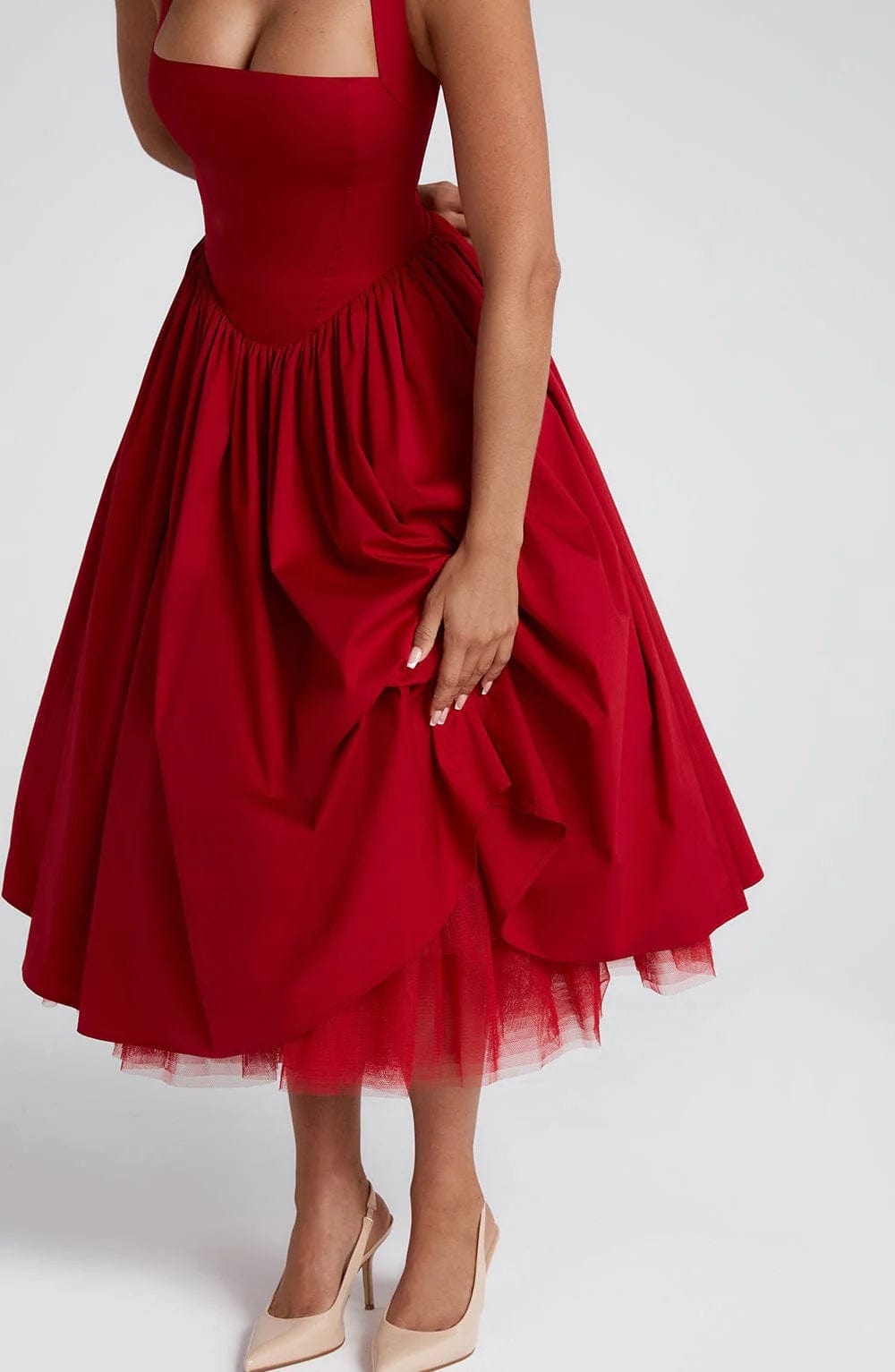 Diletta | Boned Lace-Up Midi Dress | Sculpted Elegance with a Modern Edge