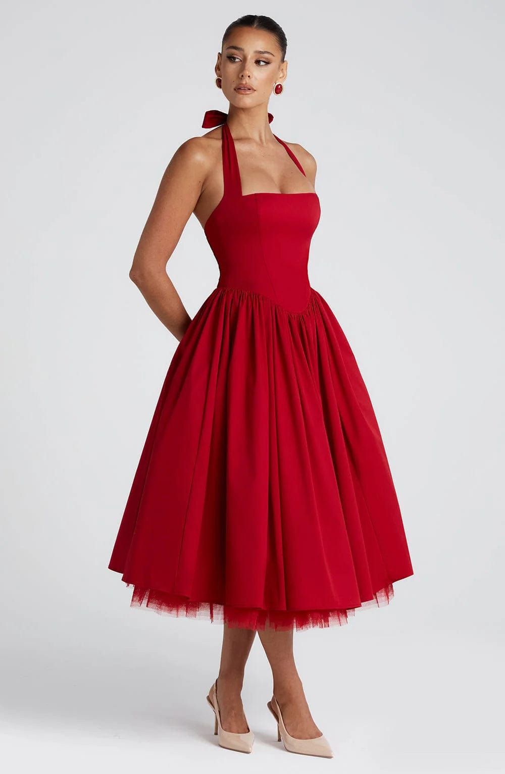 Diletta | Boned Lace-Up Midi Dress | Sculpted Elegance with a Modern Edge