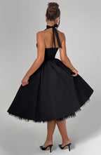 Diletta | Boned Lace-Up Midi Dress | Sculpted Elegance with a Modern Edge