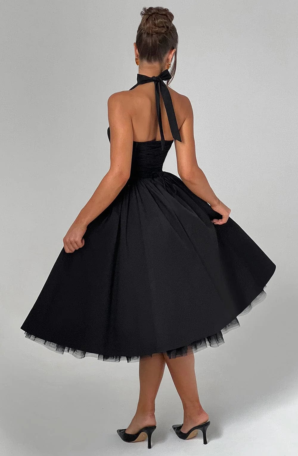 Diletta | Boned Lace-Up Midi Dress | Sculpted Elegance with a Modern Edge