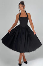 Diletta | Boned Lace-Up Midi Dress | Sculpted Elegance with a Modern Edge