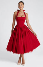 Diletta | Boned Lace-Up Midi Dress | Sculpted Elegance with a Modern Edge