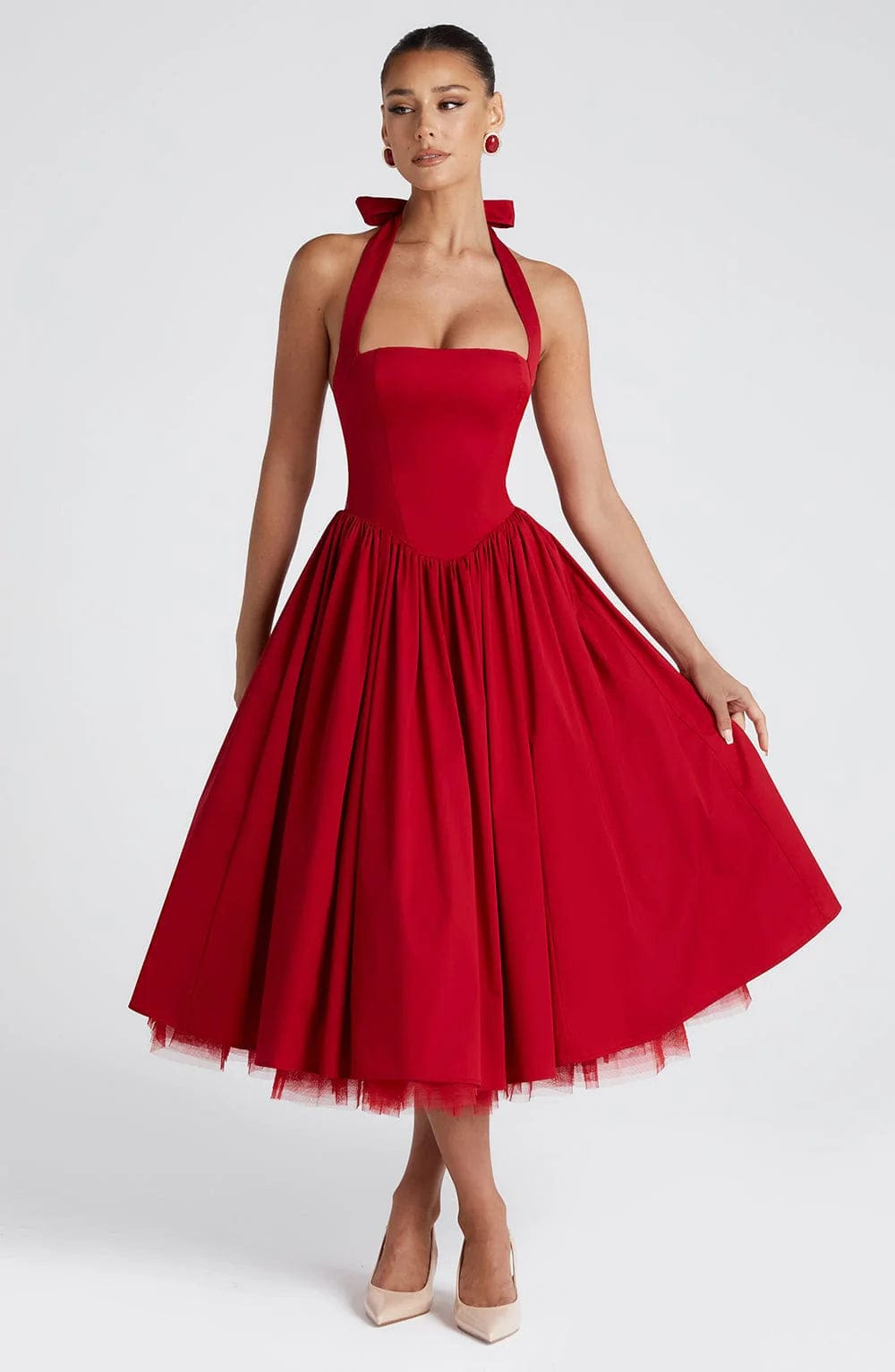 Diletta | Boned Lace-Up Midi Dress | Sculpted Elegance with a Modern Edge