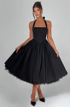 Diletta | Boned Lace-Up Midi Dress | Sculpted Elegance with a Modern Edge