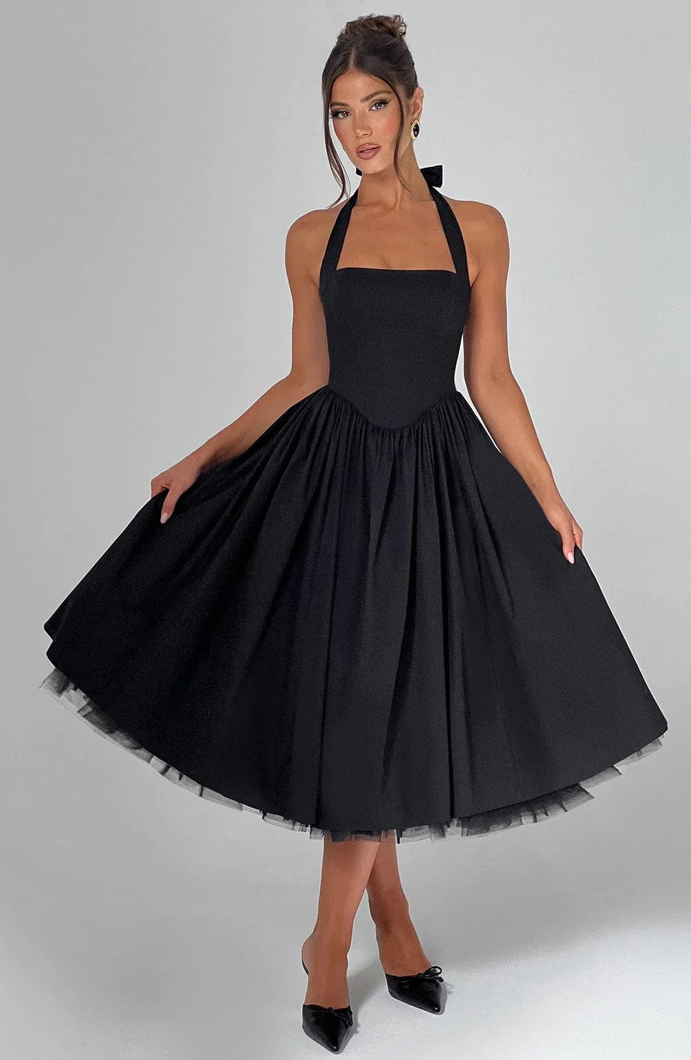 Diletta | Boned Lace-Up Midi Dress | Sculpted Elegance with a Modern Edge