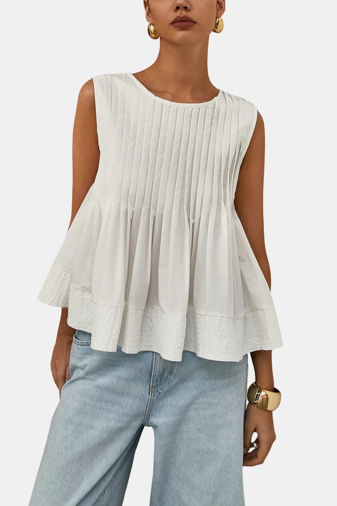 Patricia | Pleated Peplum Sleeveless Blouse | Feminine and Flattering