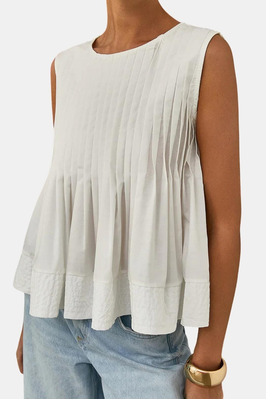 Patricia | Pleated Peplum Sleeveless Blouse | Feminine and Flattering