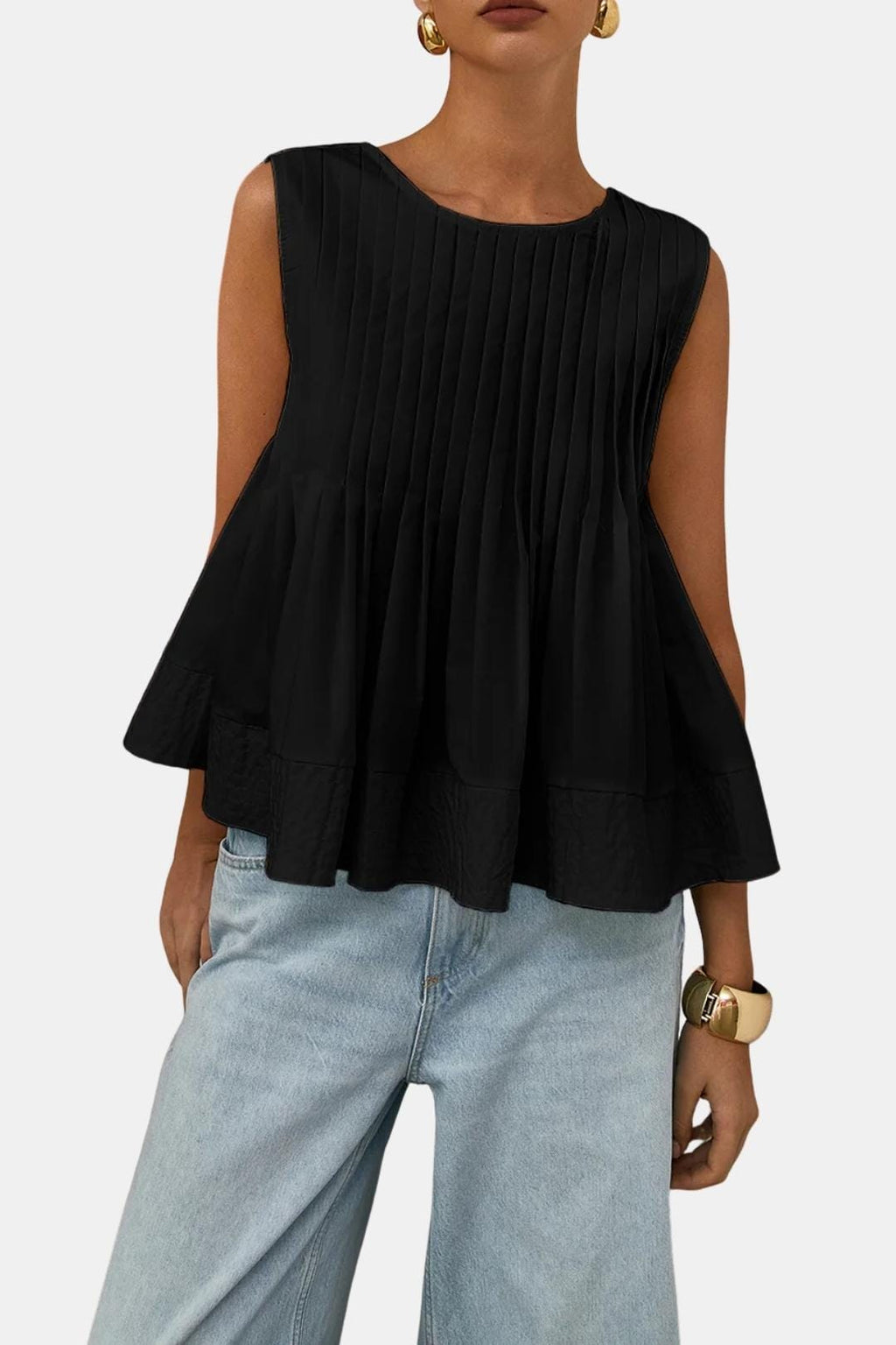 Patricia | Pleated Peplum Sleeveless Blouse | Feminine and Flattering