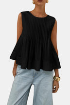 Patricia | Pleated Peplum Sleeveless Blouse | Feminine and Flattering