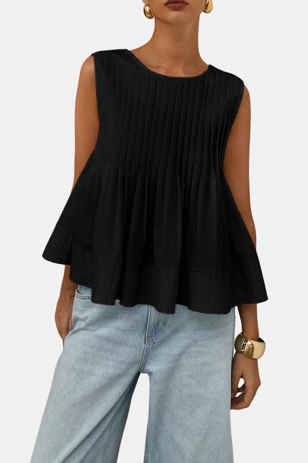 Patricia | Pleated Peplum Sleeveless Blouse | Feminine and Flattering