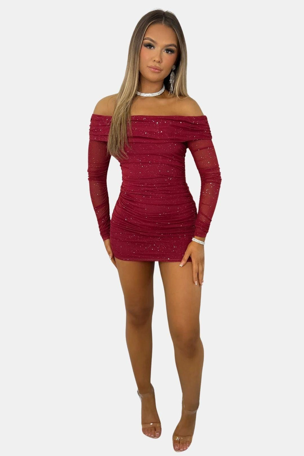 Hattie | Sparkle Off-Shoulder Mesh Mini Dress | Glamorous and Eye-Catching