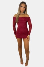 Hattie | Sparkle Off-Shoulder Mesh Mini Dress | Glamorous and Eye-Catching