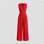 Albina | Women’s Viscose Pleated Bodice Jumpsuit | Elegant Wide-Leg Occasion Outfit