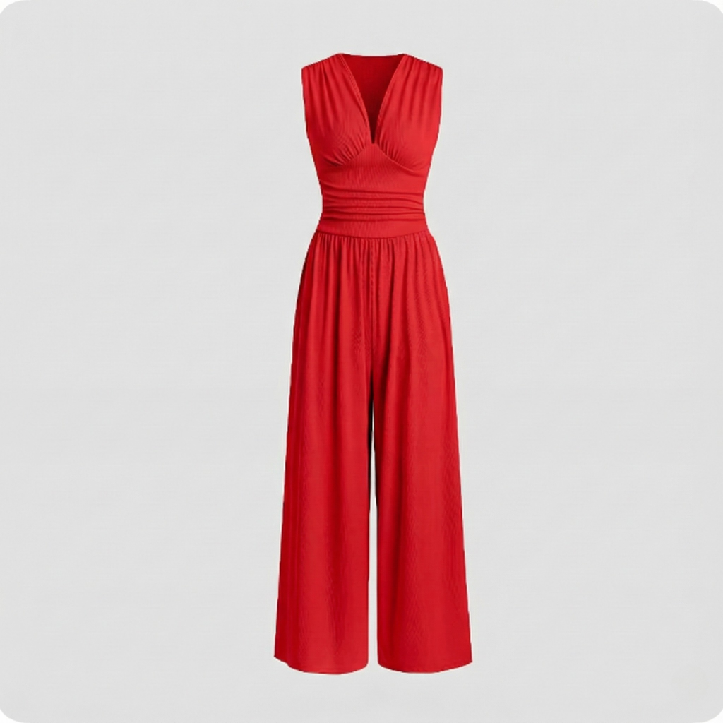 Albina | Women’s Viscose Pleated Bodice Jumpsuit | Elegant Wide-Leg Occasion Outfit